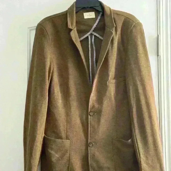 Civil Society Blazer Jacket Green Gray Cotton Blend Two- Button Lined Size Lg - Picture 1 of 6